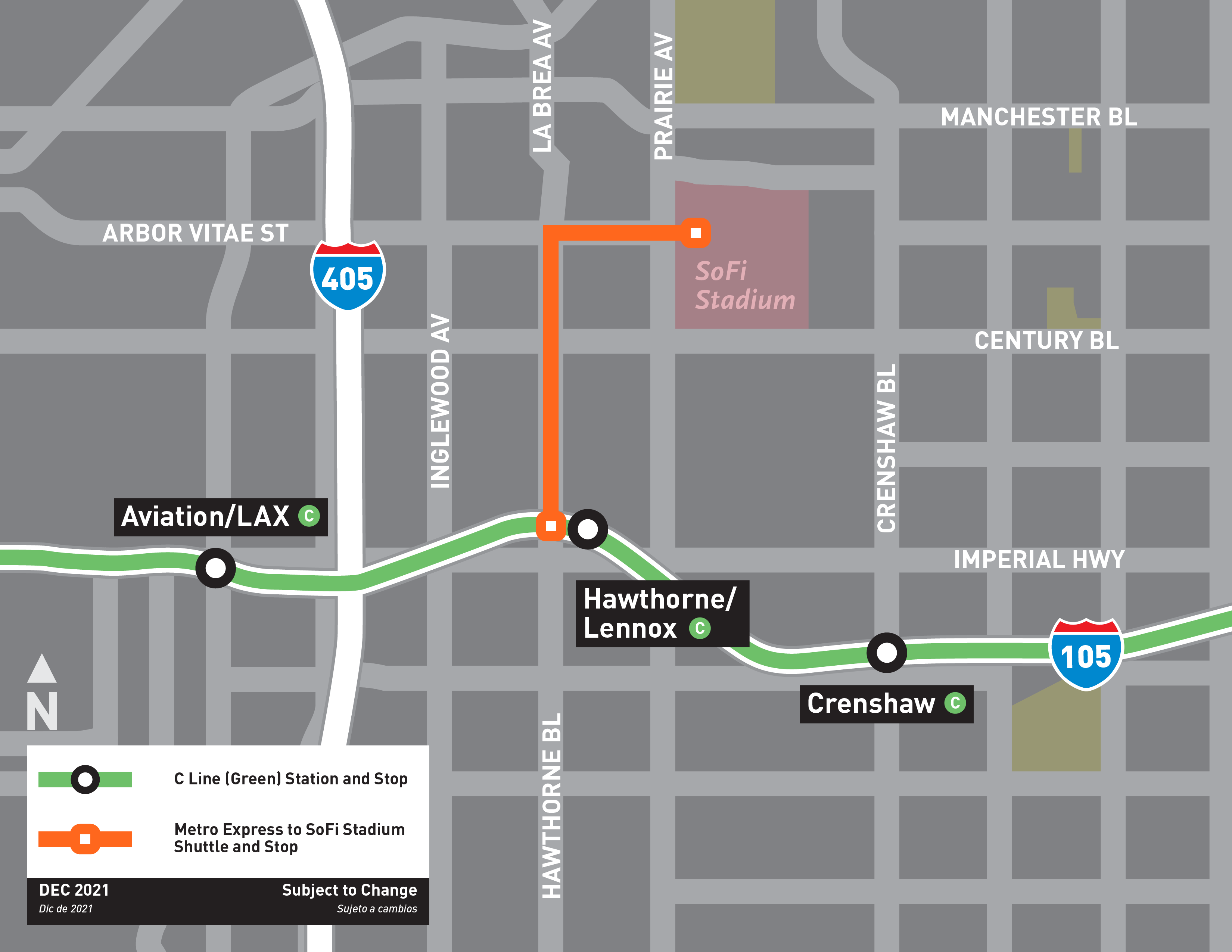 Map of Go Metro on Game Day to SoFi Stadium.